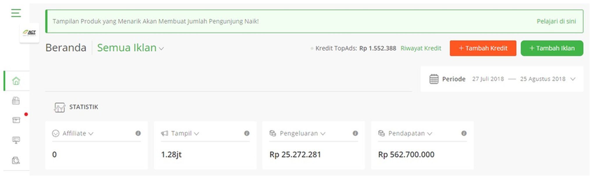 Tokopedia TopAds dashboard, ACT Foundation - store.act.id